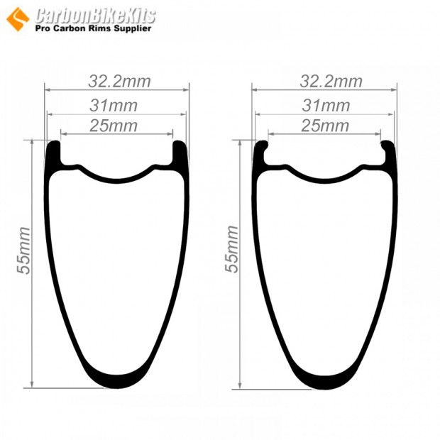 700C 55x31mm Carbon Tubeless Hooked /Hookless Gravel / CX Wheelset with Blade Carbon Spokes